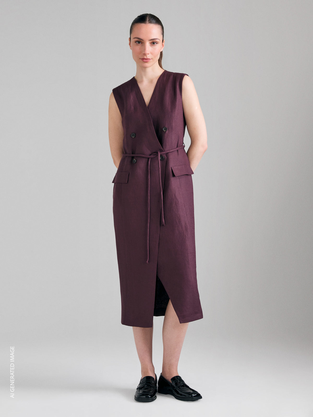 structured linen dress Double-breasted Color:FRENCH-PLUM NCA Employer Event Business womens dress gloves