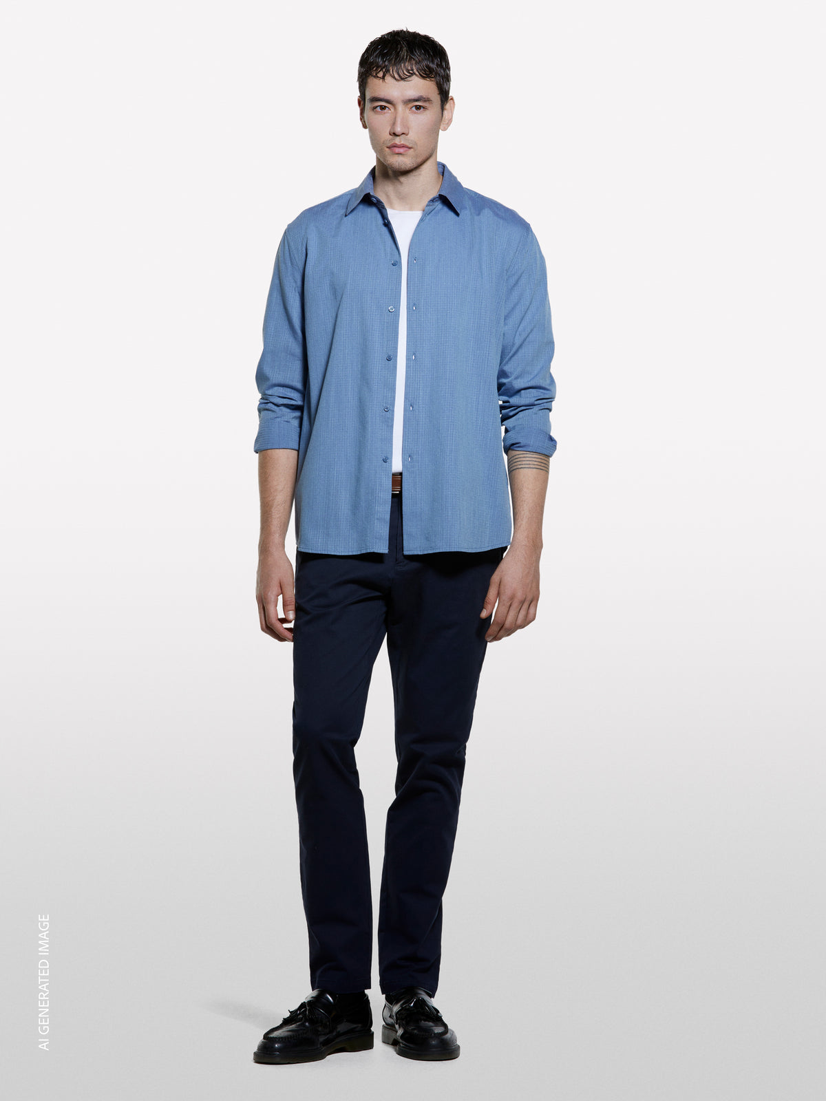 Camicia azzurra in cotone operato - ucb_image_F