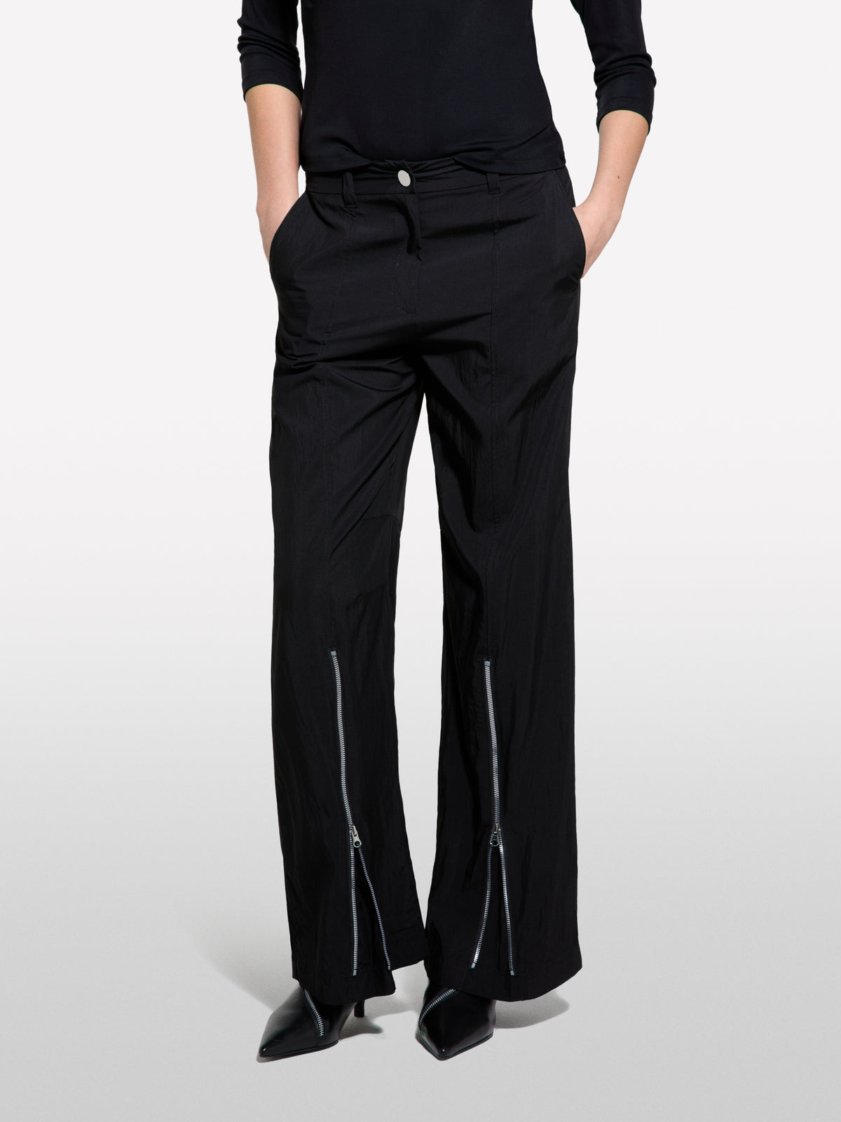 Black palazzo trousers with zipper
