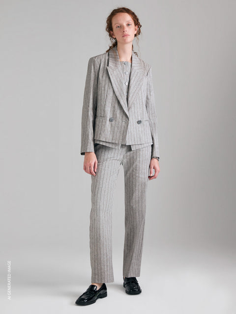 Blazer às riscas em mistura de linho - ucb_image_F