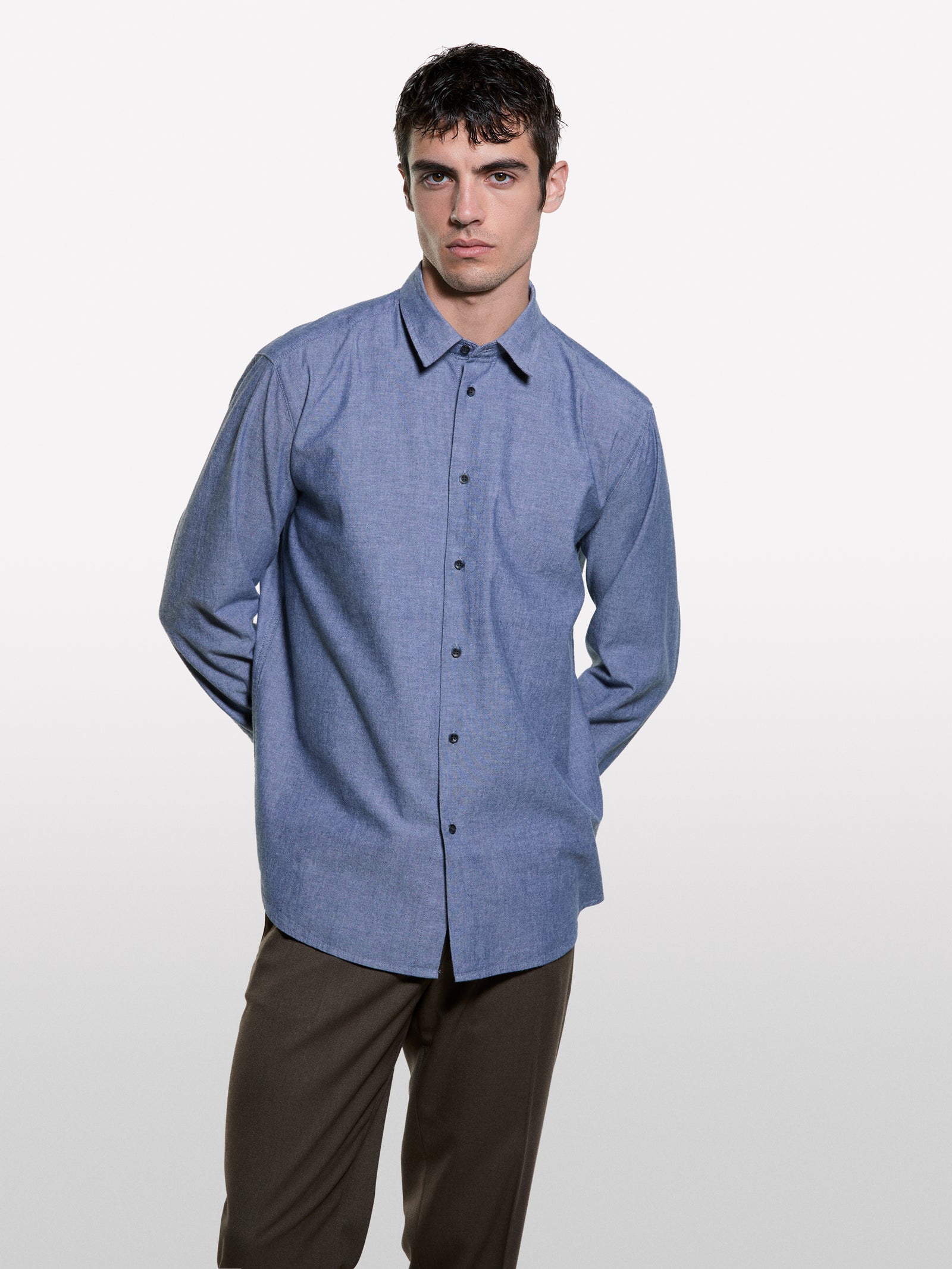 Gray regular fit shirt in 100% cotton