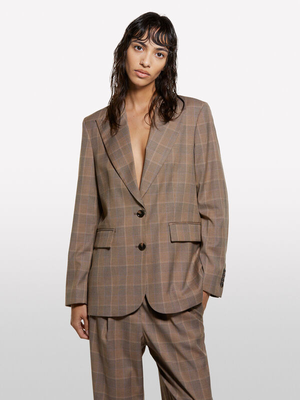 Beige karierter Blazer - blazer für damen | Sisley