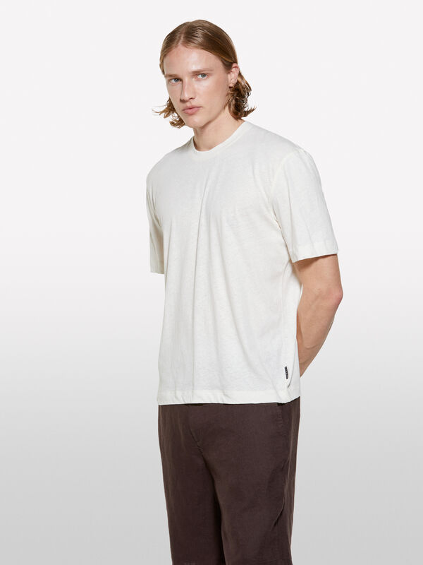 Cremeweißes T-Shirt aus Leinenmischung - kurzärmeliges t-shirt für herren | Sisley