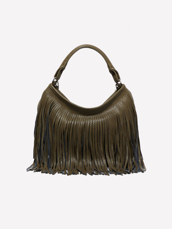 Militärgrüne Schultertasche mit Fransen - schultertaschen und umhängetaschen für damen | Sisley