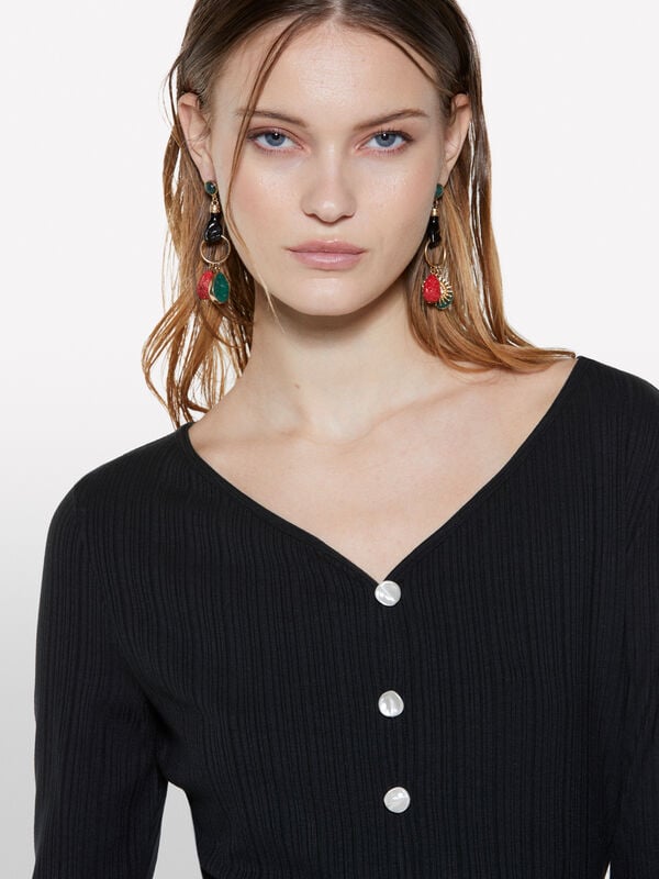 Schwarzer, gerippter Cardigan mit schmaler Passform - cardigans für damen | Sisley