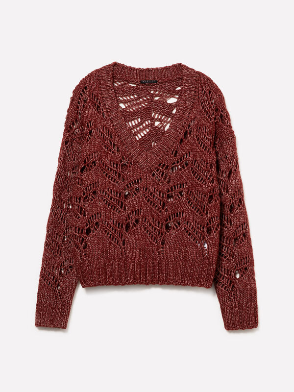 Maxi-Pullover mit Perforation - pullover v-ausschnitt für damen | Sisley