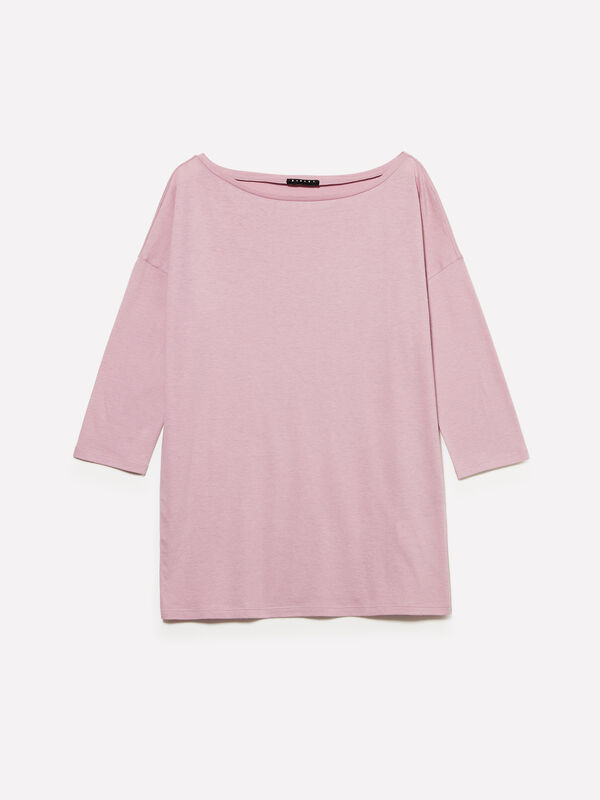 Malvenfarbenes T-Shirt mit U-Boot-Ausschnitt - langärmeliges t-shirt für damen | Sisley