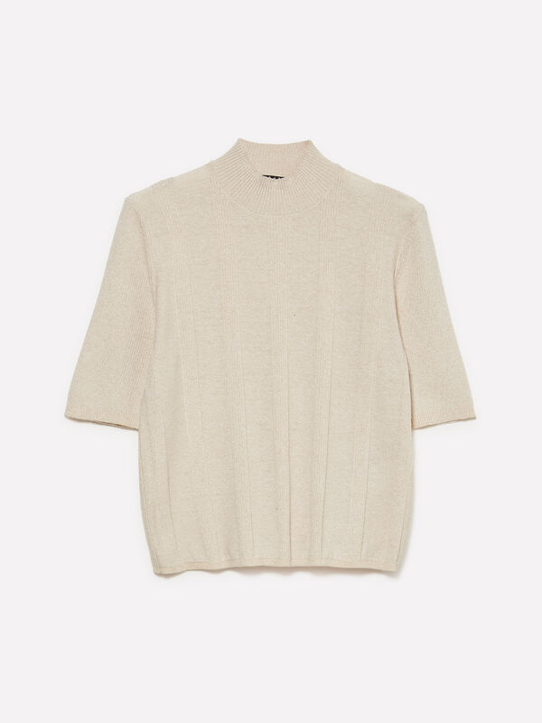 Cremeweißer Pullover mit Lurex-Einsätzen - pullover hoher kragen für damen | Sisley