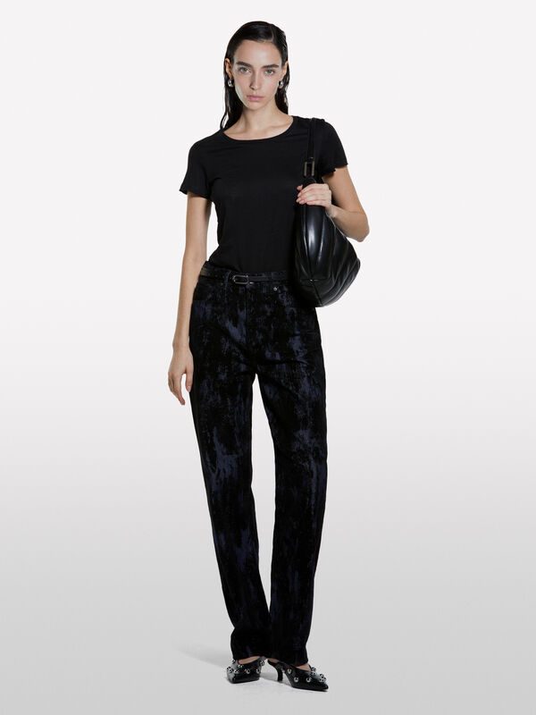 Schwarzes T-Shirt mit Rundhalsausschnitt - kurzärmeliges t-shirt für damen | Sisley