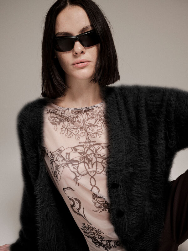 Beiges T-Shirt in Tüll mit Print - top für damen | Sisley