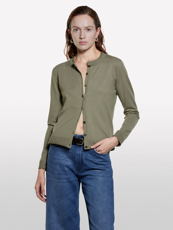 Militärgrüne Strickjacke mit normaler Passform - cardigans für damen | Sisley