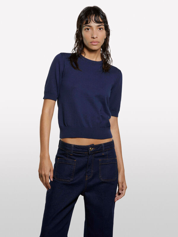 Marineblaues Kurzarmhemd Marineblaues Kurzarmhemd - rundhalspullover für damen | Sisley