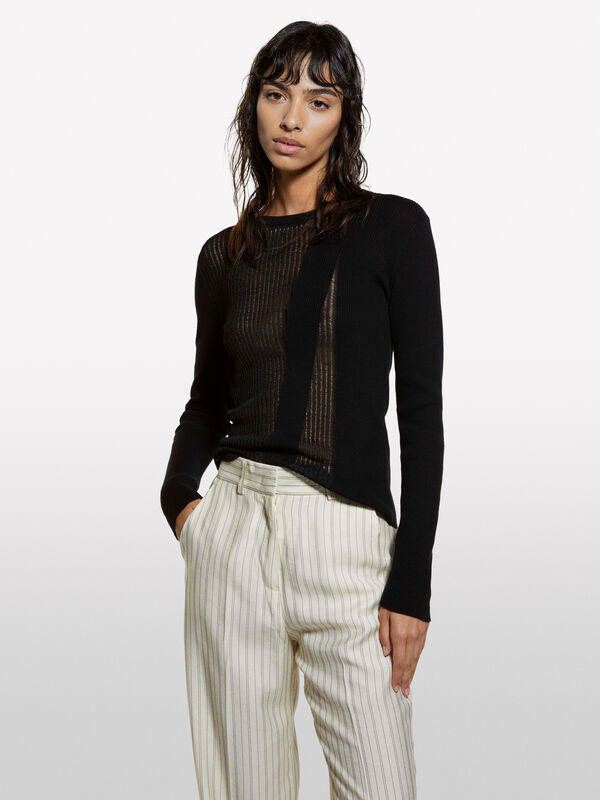 Schwarzer Strickpullover - rundhalspullover für damen | Sisley