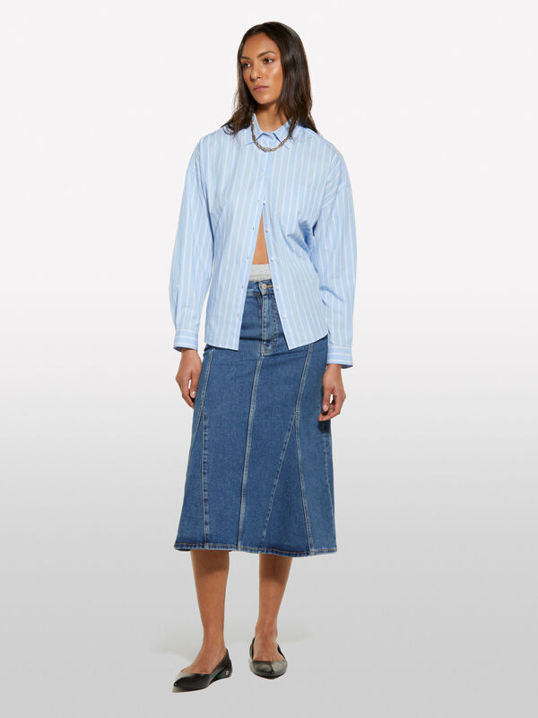 Blauer, ausgestellter Jeansrock - damen-midiröcke, longuette | Sisley