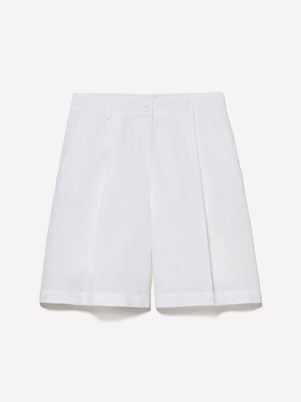 Weiße Bermudashorts aus 100% Leinen Weiße Bermudashorts aus 100% Leinen - shorts und kurze hosen für damen | Sisley