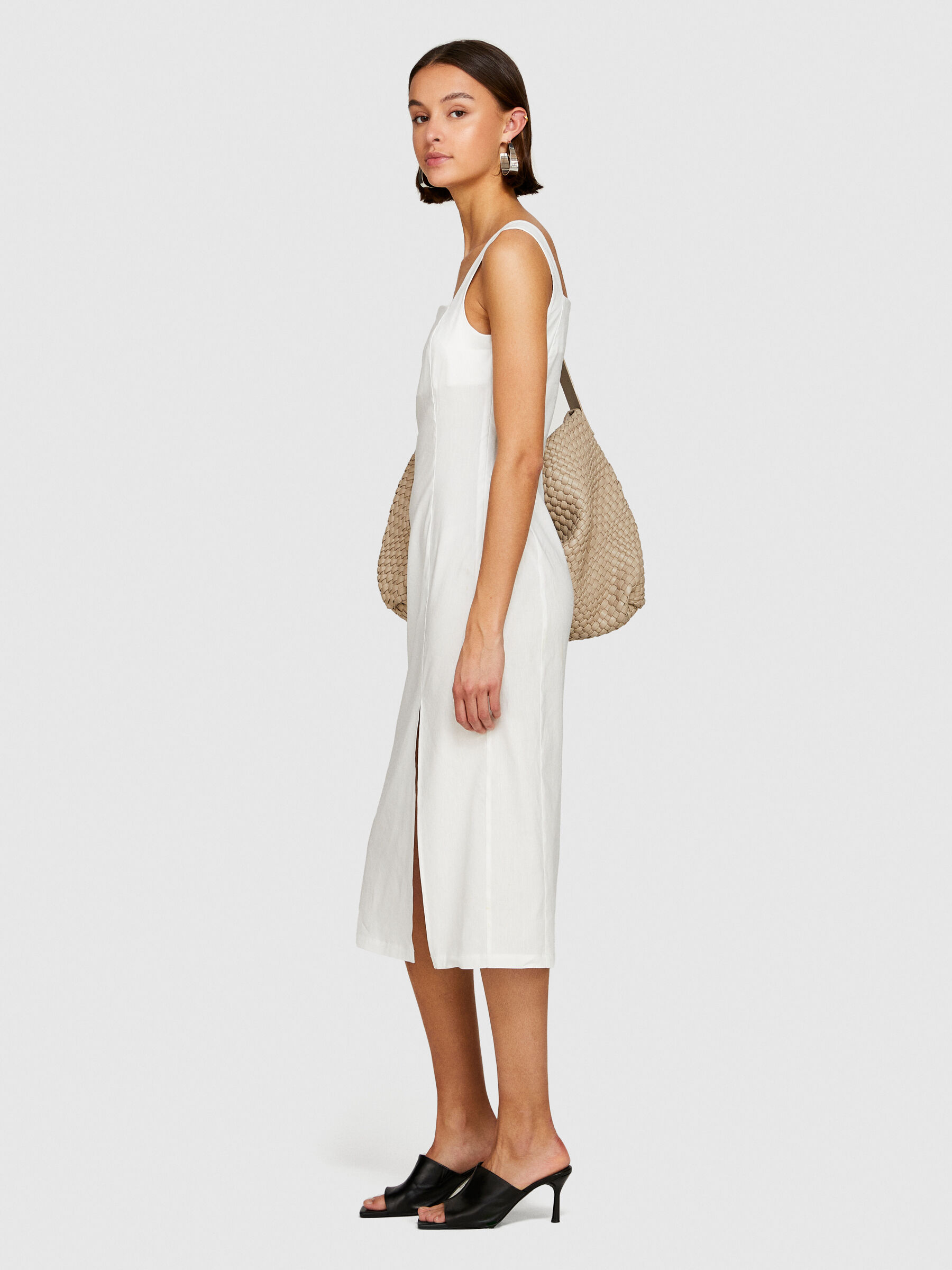 Enges Kleid mit Schlitz, Weiss - Sisley