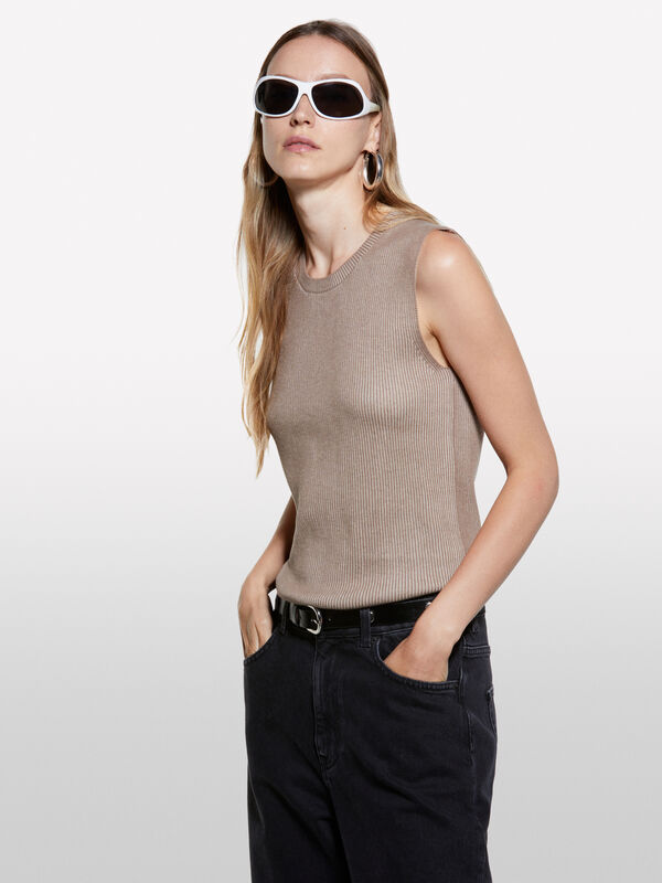Beige Strickweste - rundhalspullover für damen | Sisley