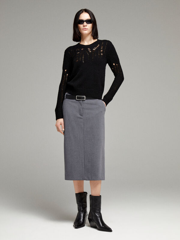 Schwarzer Pullover mit Zopfmuster - rundhalspullover für damen | Sisley