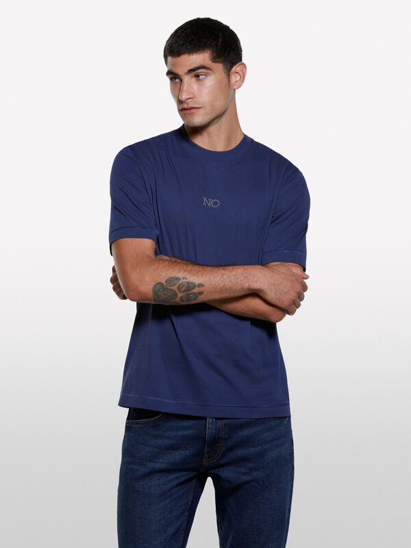 Dunkelblaues T-Shirt mit Aufdruck - kurzärmeliges t-shirt für herren | Sisley