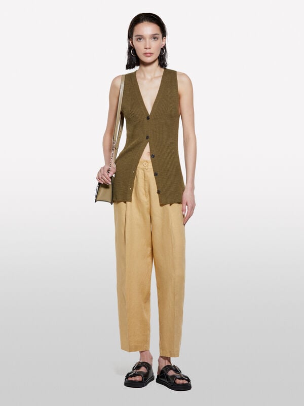 Senffarbene Hose mit entspannter Passform aus 100% Leinen - regular hosen für damen | Sisley