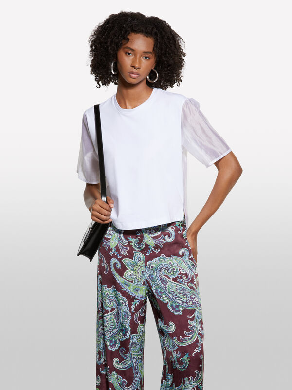 Weißes T-Shirt mit Transparenz - kurzärmeliges t-shirt für damen | Sisley