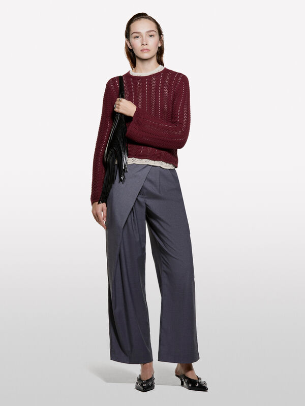 Burgunderfarbener Pullover mit Glockenärmeln - rundhalspullover für damen | Sisley