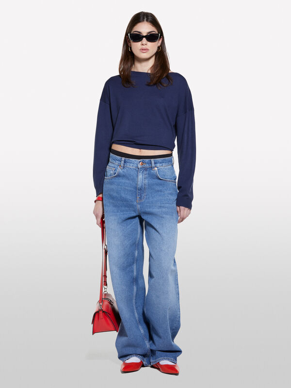Dunkelblauer Pulli mit U-Boot-Ausschnitt - pullover u-bootausschnitt für damen | Sisley