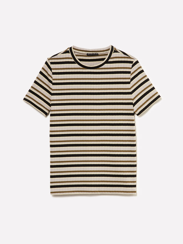 Geripptes T-Shirt - kurz&auml;rmeliges t-shirt f&uuml;r damen | Sisley