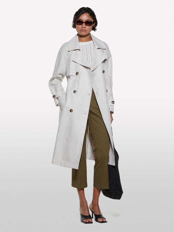Beiger zweireihiger Trenchcoat - trenchcoats und regenjacken für damen | Sisley