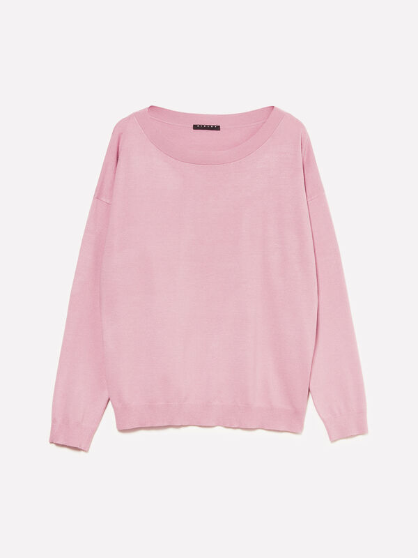 Malvenfarbener Pullover mit U-Boot-Ausschnitt - pullover u-bootausschnitt für damen | Sisley