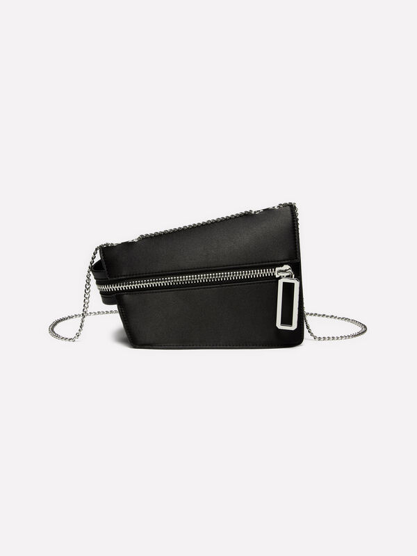 Schwarze, asymmetrische Tasche mit Kette - schultertaschen und umhängetaschen für damen | Sisley