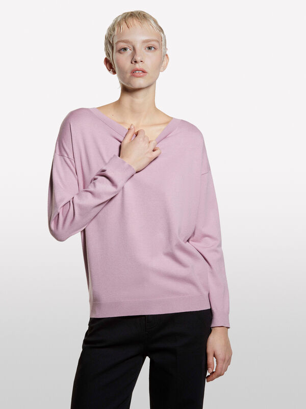 Malvenfarbener Pullover mit U-Boot-Ausschnitt - pullover u-bootausschnitt für damen | Sisley