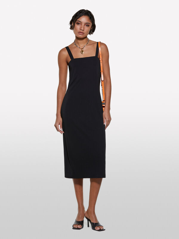 Schwarzes Kleid mit Bullauge - midi kleider für damen | Sisley