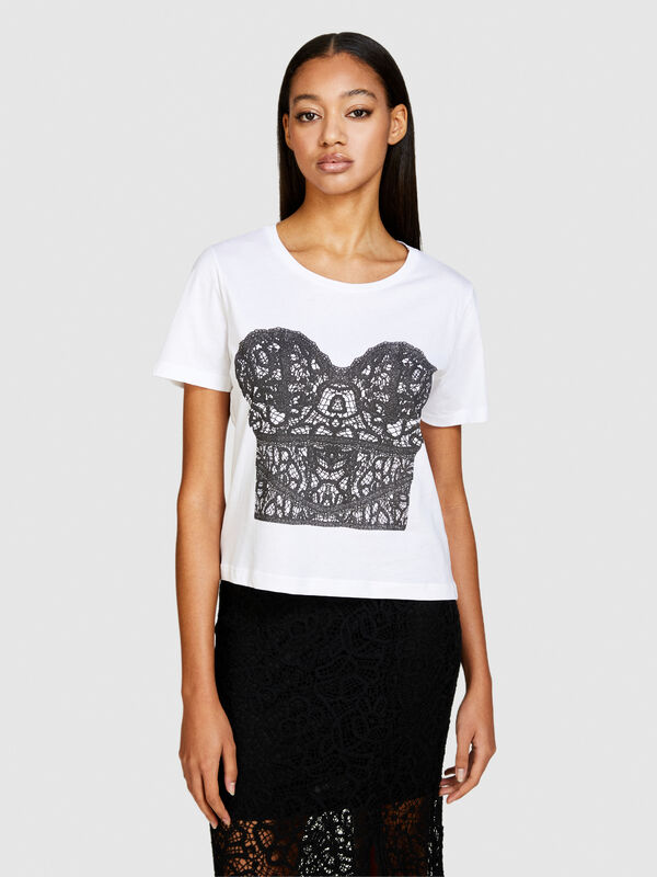 T-Shirt mit Fotoprint - kurzärmeliges t-shirt für damen | Sisley