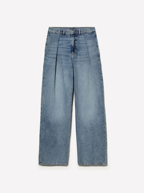 Blaue Jeans wide leg mit Falten - palazzo jeans f&uuml;r damen | Sisley