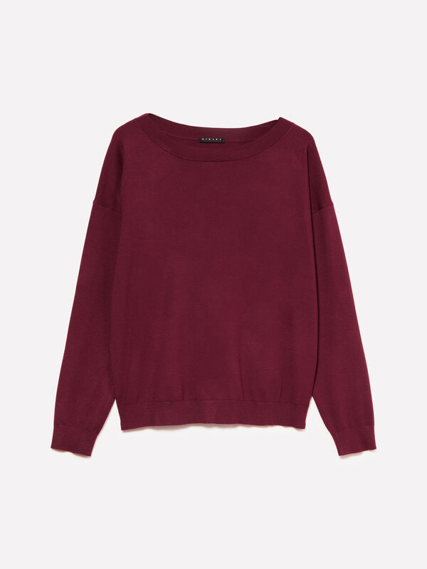 Burgunderfarbener Pullover mit U-Boot-Ausschnitt - pullover u-bootausschnitt für damen | Sisley