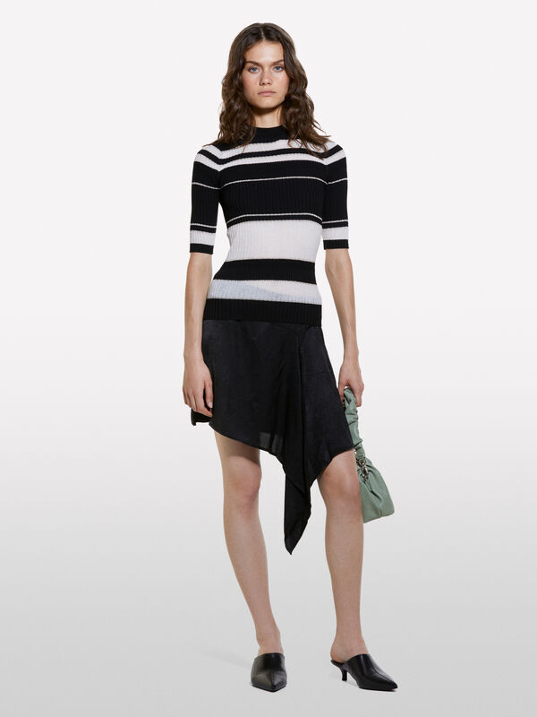 Beige und schwarz gestreifter Pulli in Slim Fit - rundhalspullover f&uuml;r damen | Sisley