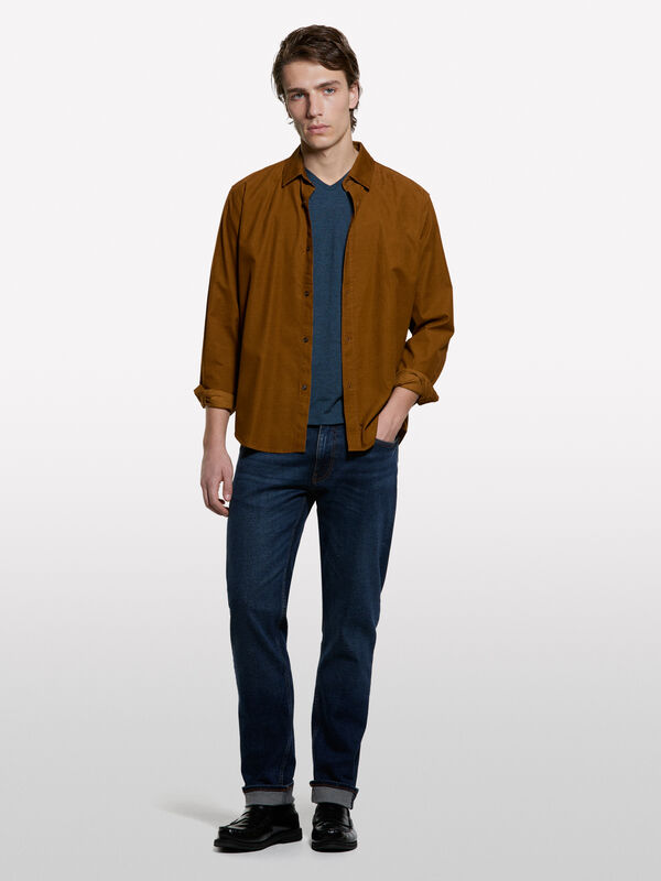 Garngef&auml;rbtes T-Shirt in Dunkelblau - kurz&auml;rmeliges t-shirt f&uuml;r herren | Sisley