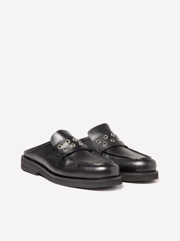 Lederpantolette mit Ösen - flache damenschuhe | Sisley