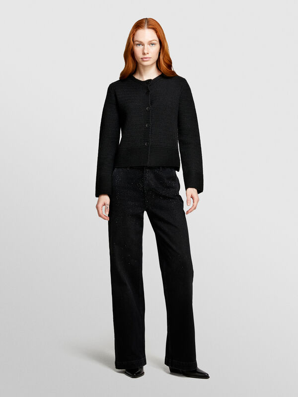 Schwarzer Cardigan mit Kn&ouml;pfen  - cardigans f&uuml;r damen | Sisley