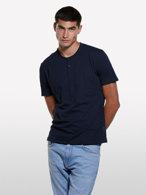 Dunkelblaues Henley-T-Shirt - kurzärmeliges t-shirt für herren | Sisley