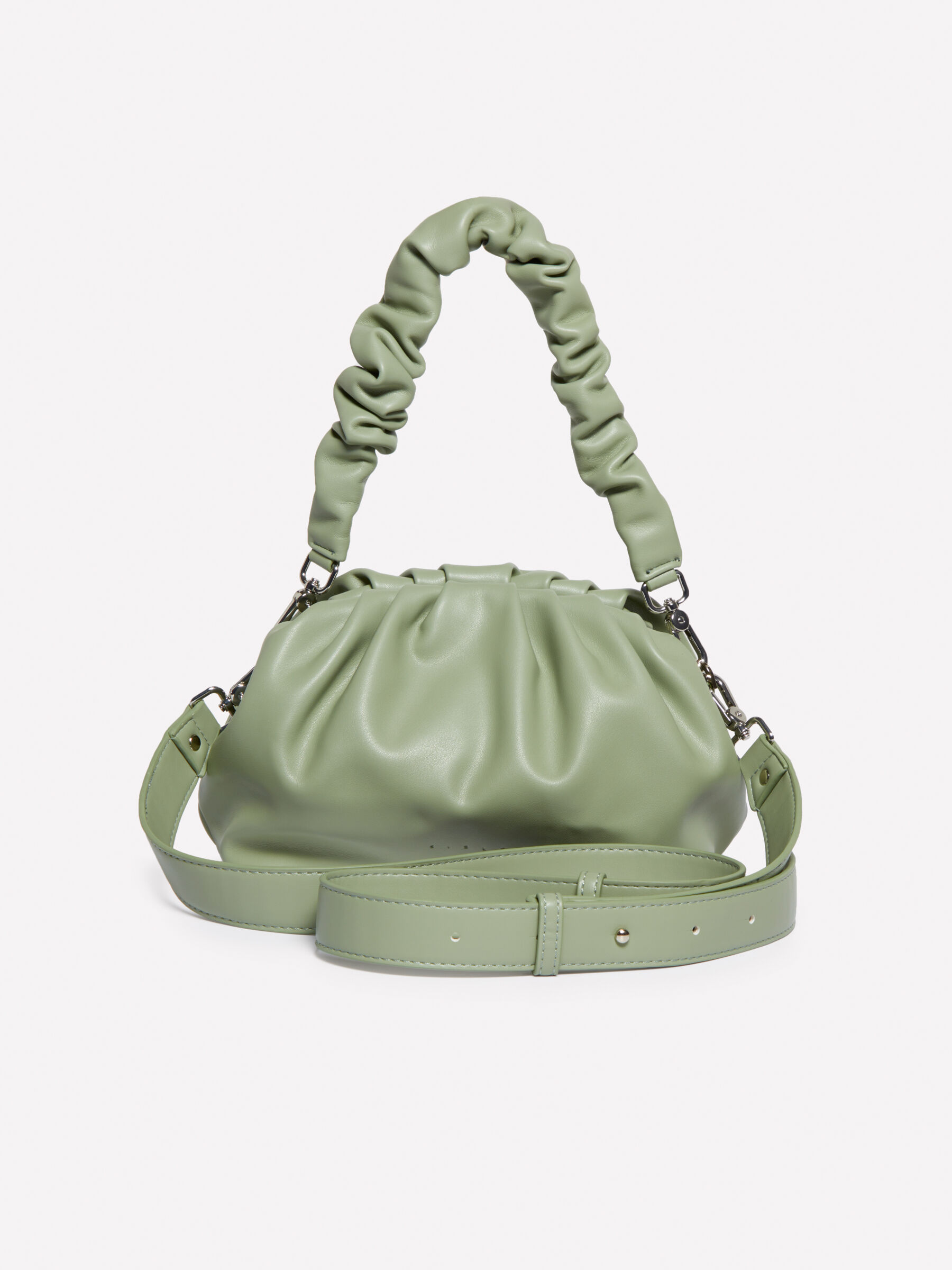 Hellgrune Pochette mit gewelltem Henkel