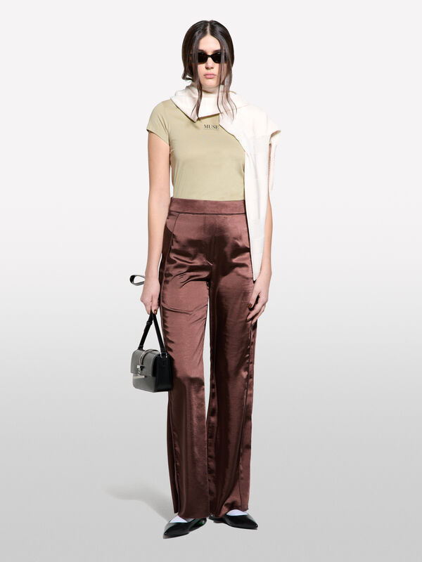 Braune Palazzohose in Satin - palazzo hosen für damen | Sisley