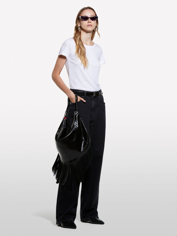 Weißes T-Shirt mit Rundhalsausschnitt - kurzärmeliges t-shirt für damen | Sisley