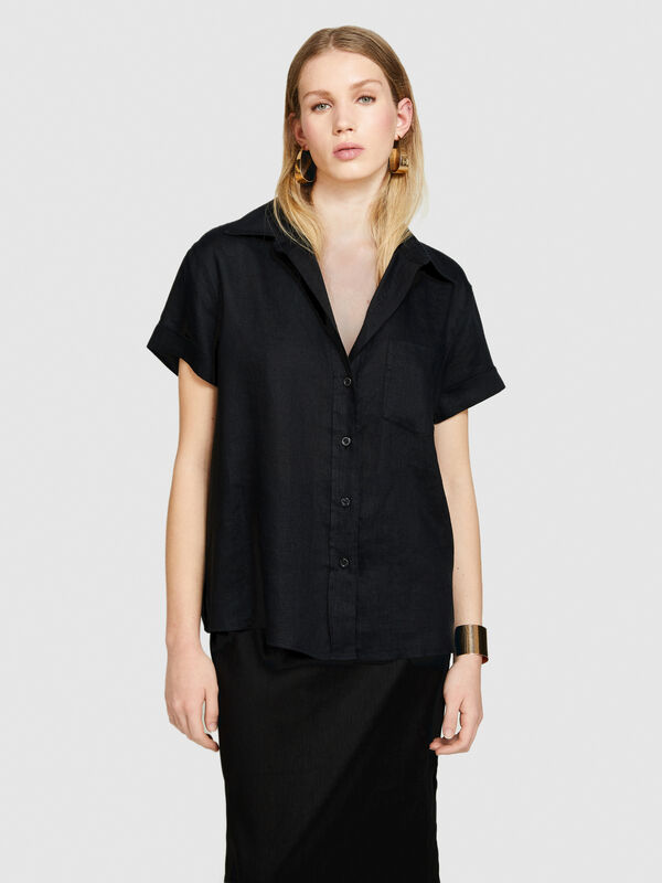 Hemdbluse aus 100% Leinen mit kurzen Ärmeln - hemden für damen | Sisley