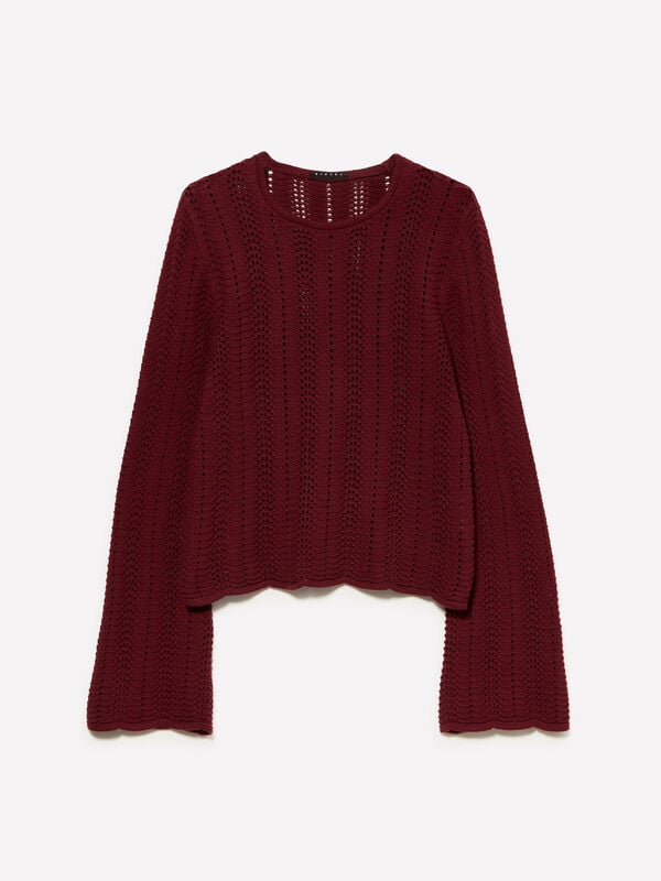 Burgunderfarbener Pullover mit Glockenärmeln Burgunderfarbener Pullover mit Glockenärmeln - rundhalspullover für damen | Sisley