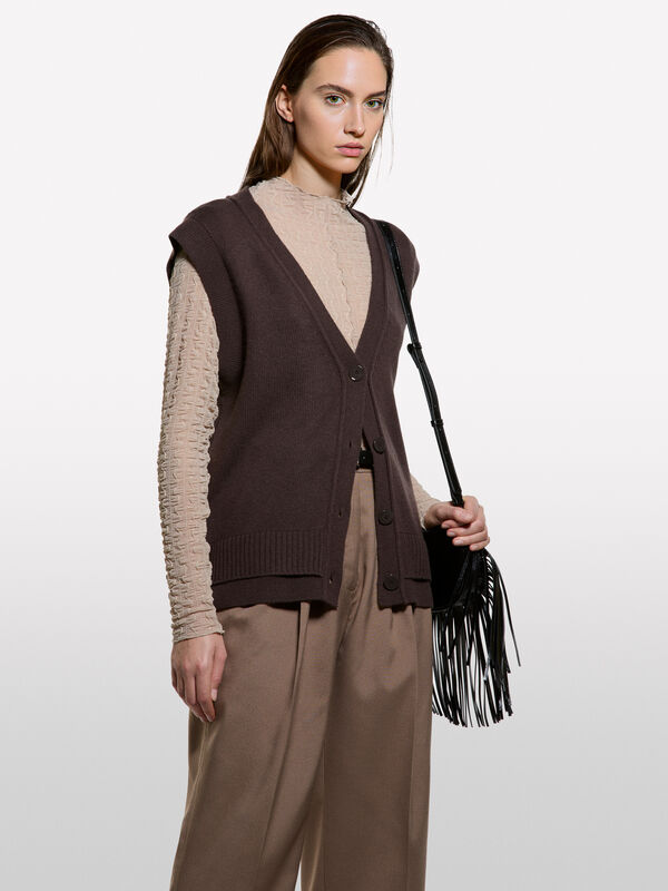 Doppelrippenweste - pullover v-ausschnitt für damen | Sisley