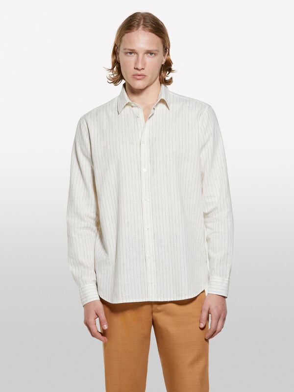 Gestreiftes beiges Hemd aus Leinenmischung - regular hemden für herren | Sisley