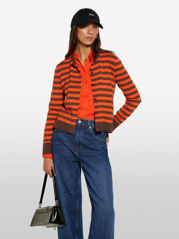 Schwarz und rot gestreifter Cardigan  - cardigans für damen | Sisley