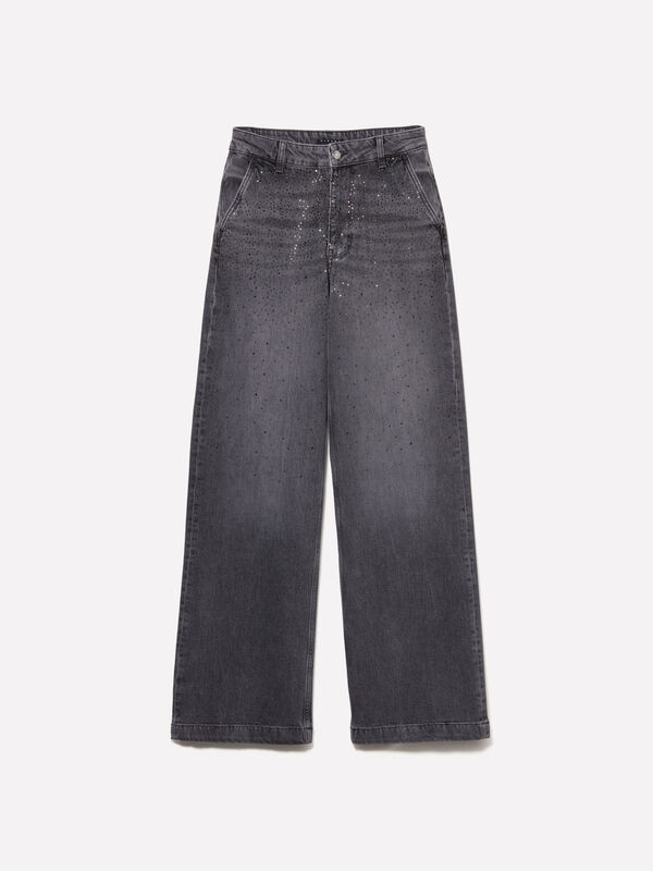 Dunkelgraue Jeans mit Strass - weite jeans für damen | Sisley